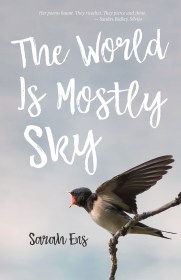 Cover of The World is Mostly Sky by Sarah Ens showing swallow on branch calling out with wings spread